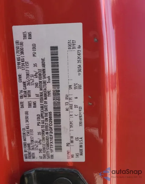 2016 Ford F150 Super Cab from USA, damaged, VIN 1FTFX1EF2GFD29895